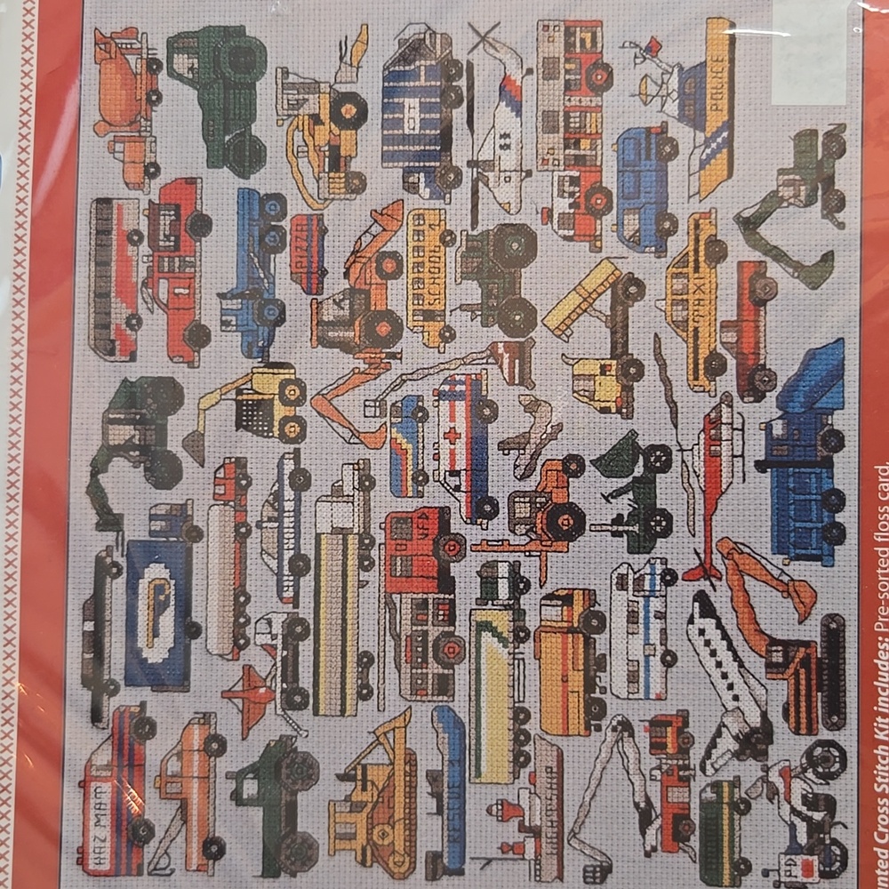 NWT Counted Cross Stitch Kit Trucks Cars Boats Space Shuttle Helicopters - Picture 2 of 9
